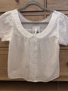 George White Lace-Trim Peter Pan Collar Blouse